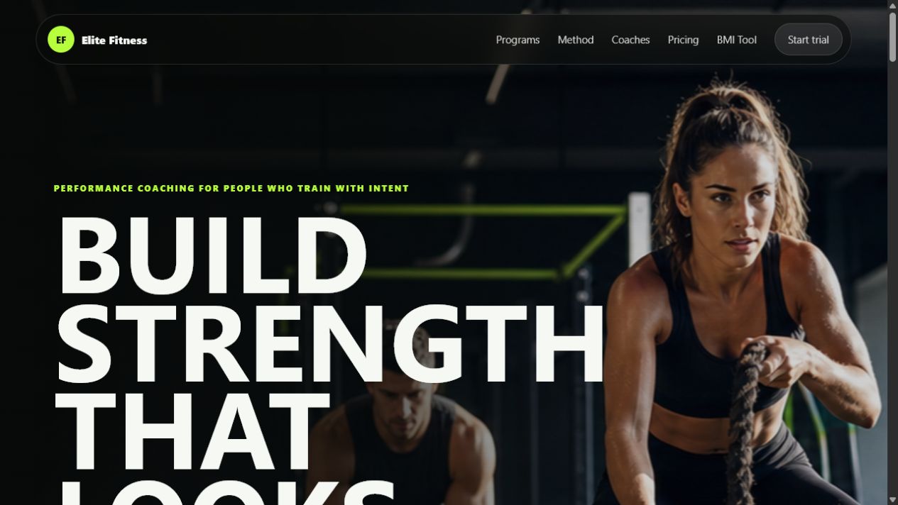 Screenshot of the Elite Fitness website demo