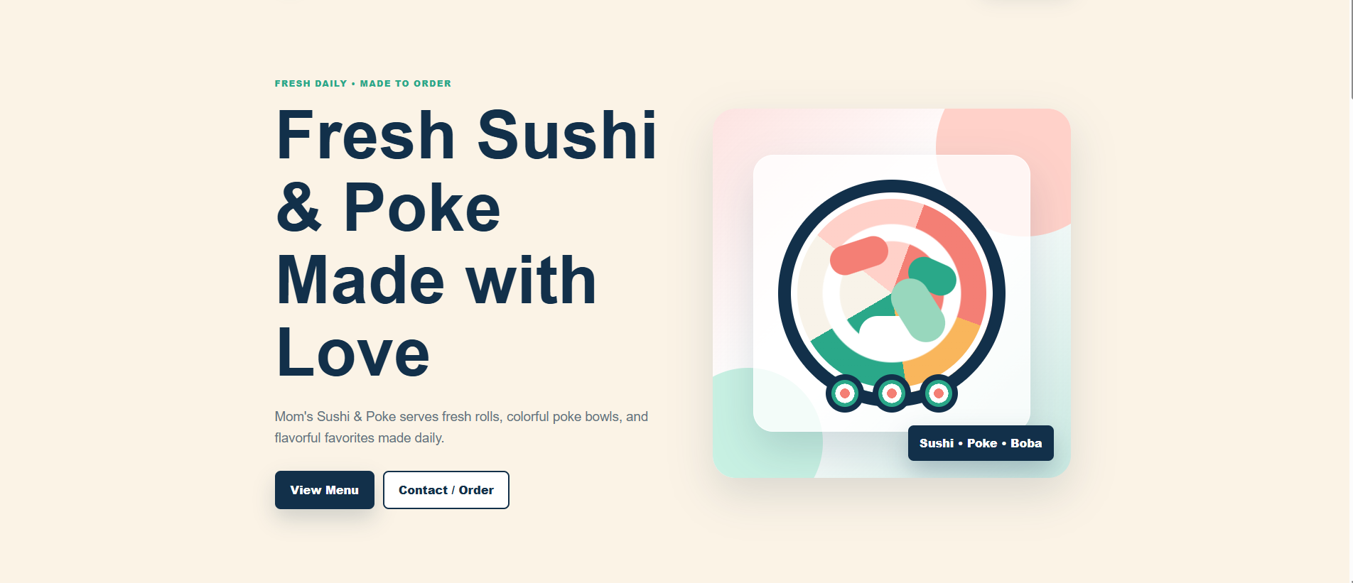 Screenshot of the Sushi and Poke restaurant website demo