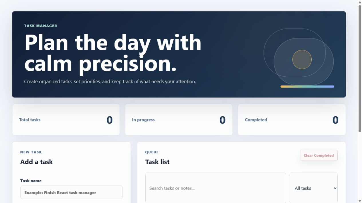 Screenshot of the React Task Manager demo