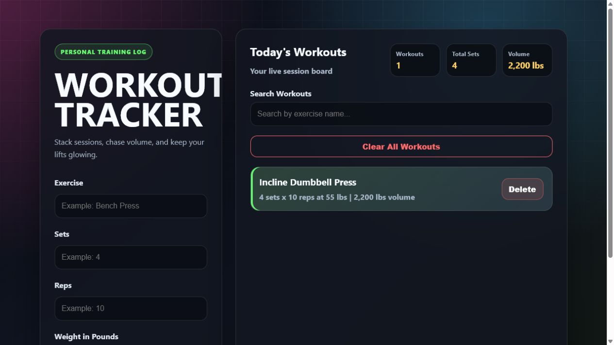 Screenshot of the Workout Tracker demo