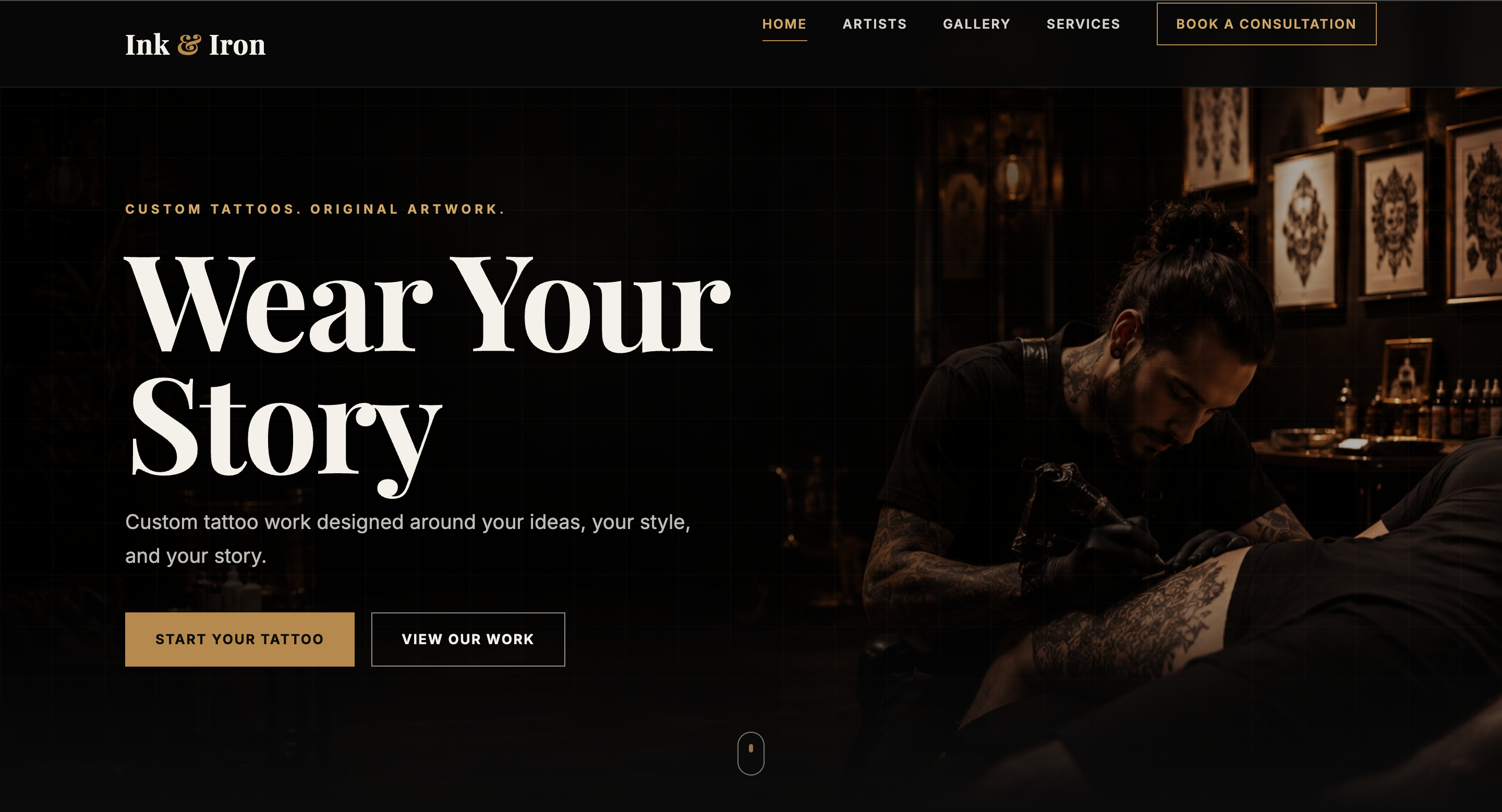 Screenshot of the Ink and Iron Tattoo Studio website